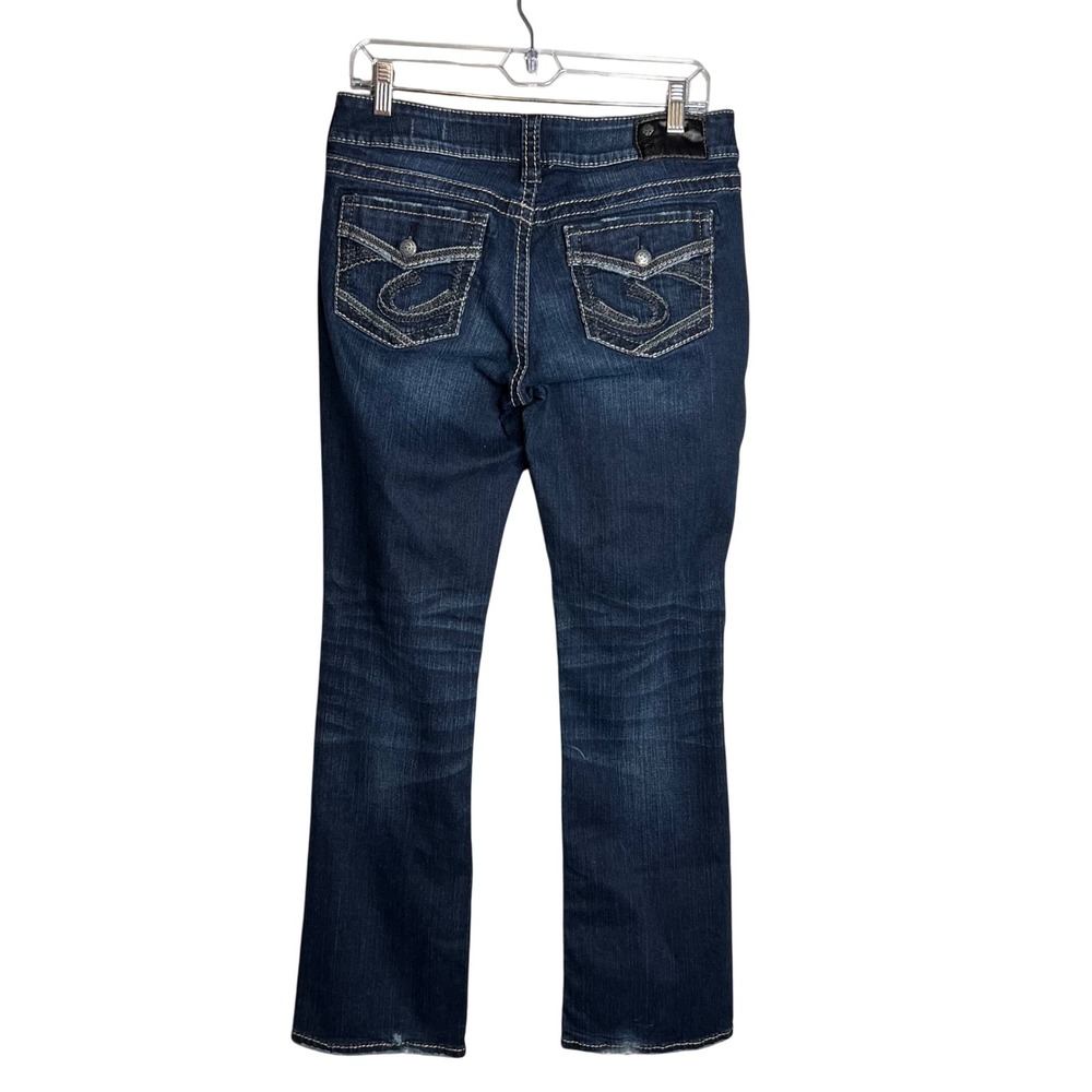 Silver Jeans Co Suki Mid Slim Boot Jeans Size 29 Dark Thick Stitch Flap Pockets